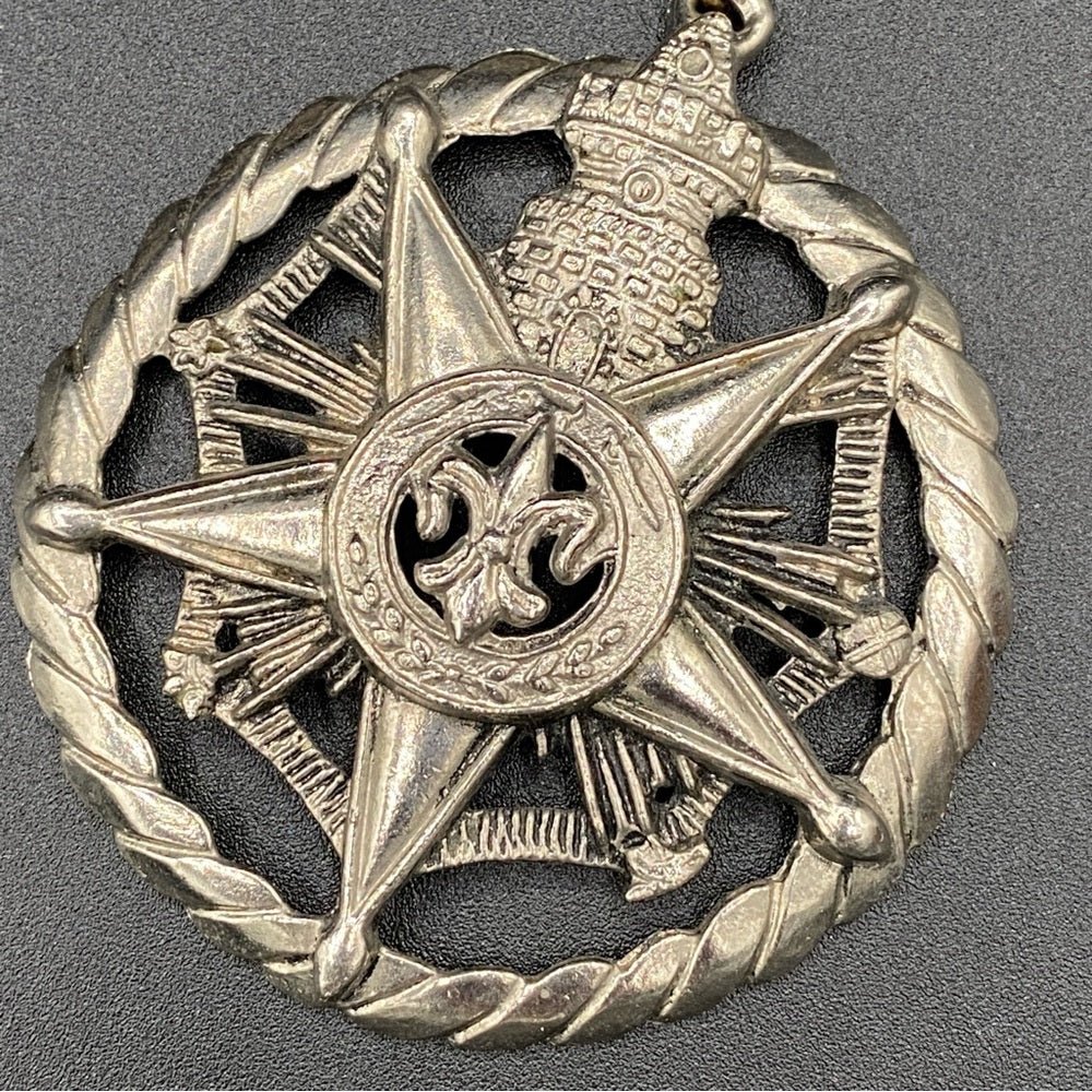 Necklace1960s Mid Century Masonic Emblem Metal Pendant and Chain