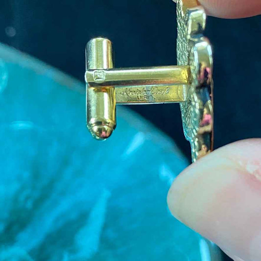 Vintage Kreisler Craft Cufflinks 10k Gold Plated with Black Enamel and Scalloped Design