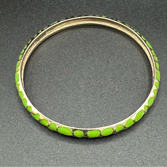 BraceletGreen Enamel Gold-Tone Metal Bangle — Geometric Print