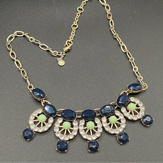 NecklaceJ. Crew Necklace Bib Style with Sparkly Accents and Navy Blue - Vintage J. Crew Preppy Y2K Style
