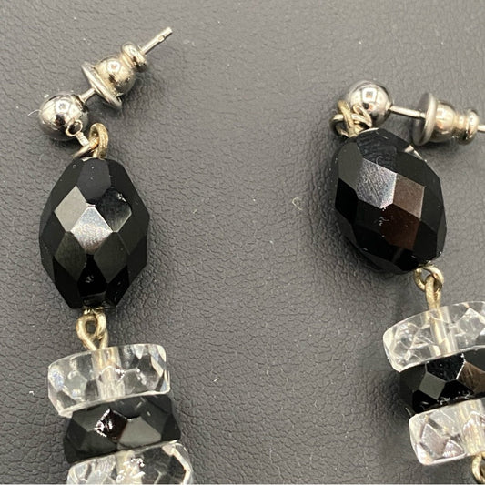 EarringsJet Black Faceted Glass Bead Dangle Earrings