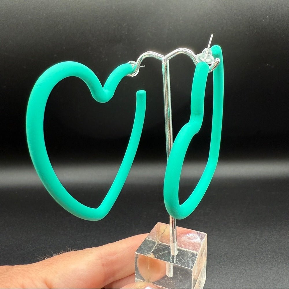 EarringsLarge Teal Green Heart Hoop Earrings — 80s/90s Club Style
