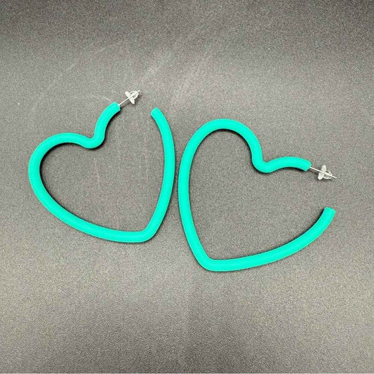 EarringsLarge Teal Green Heart Hoop Earrings — 80s/90s Club Style