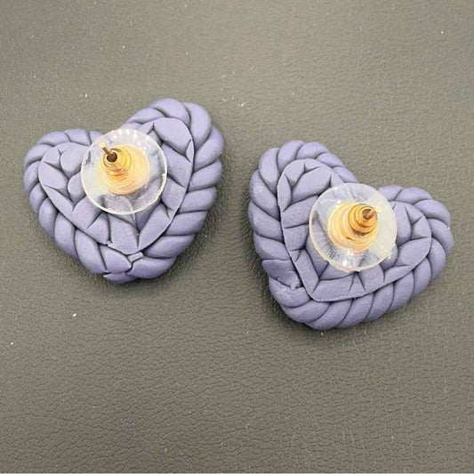 EarringsPurple Braided Heart Polymer Clay Stud Earrings
