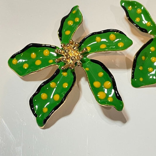 EarringsTropical Flower Earrings - Green Hibiscus Floral Statement Earrings - Vacation Jewelry