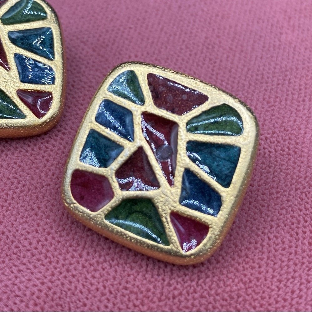 EarringsVintage 1980s Gold Plated Geometric Enamel Earrings Signed Xija