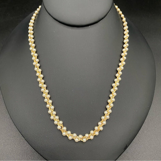 NecklaceVintage Braided Faux Pearl and Gold Necklace