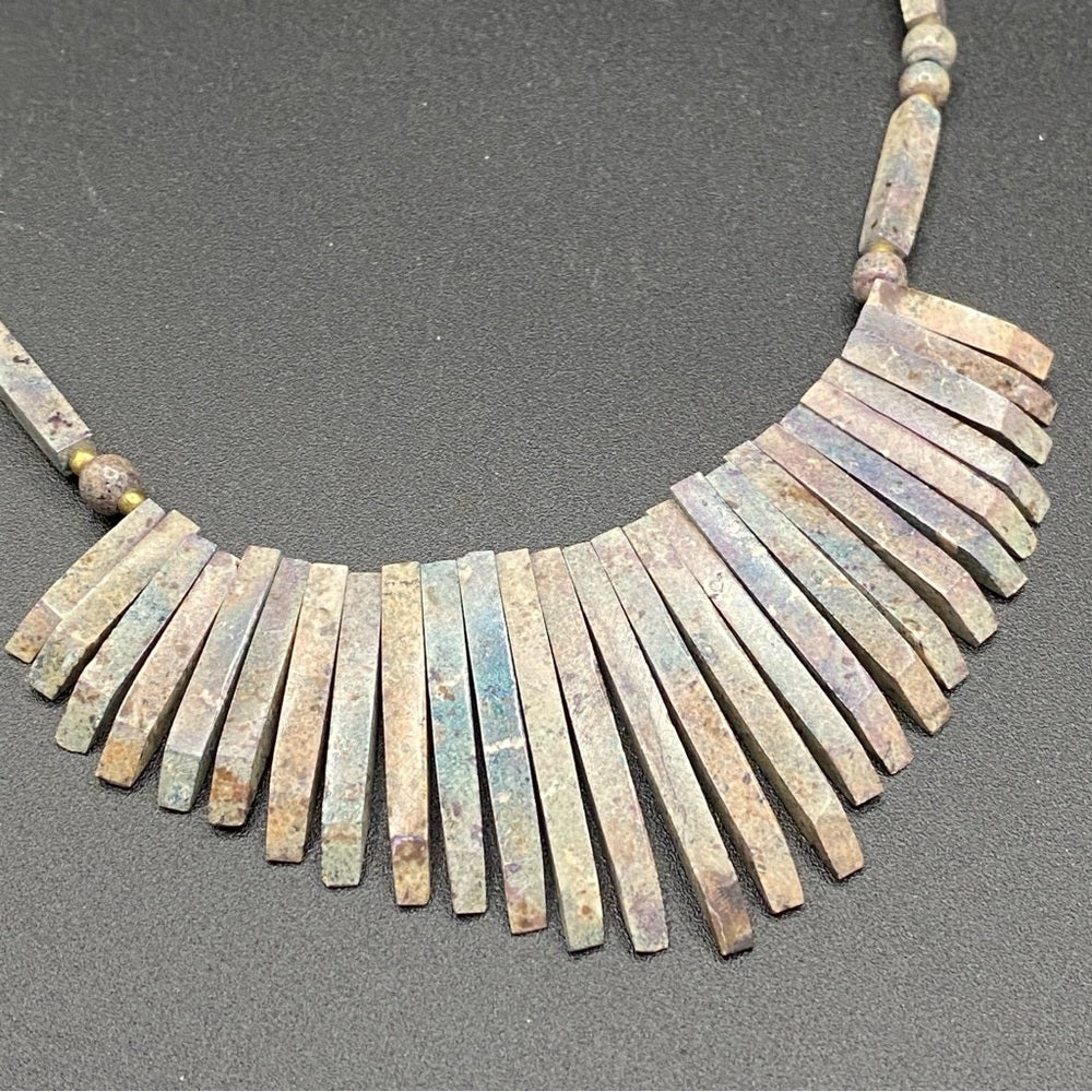 NecklaceVintage Turquoise Jasper Necklace Bib Necklace in Brutalist Design - Natural Stone