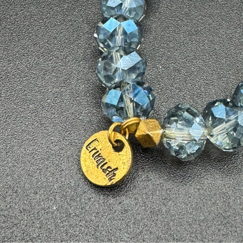Faceted Blue Grey Crystal Stacking Bracelet with Gold Accents
