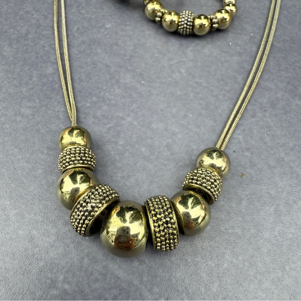 Napier Shimmery Gold Beaded Necklace and Earring Set
