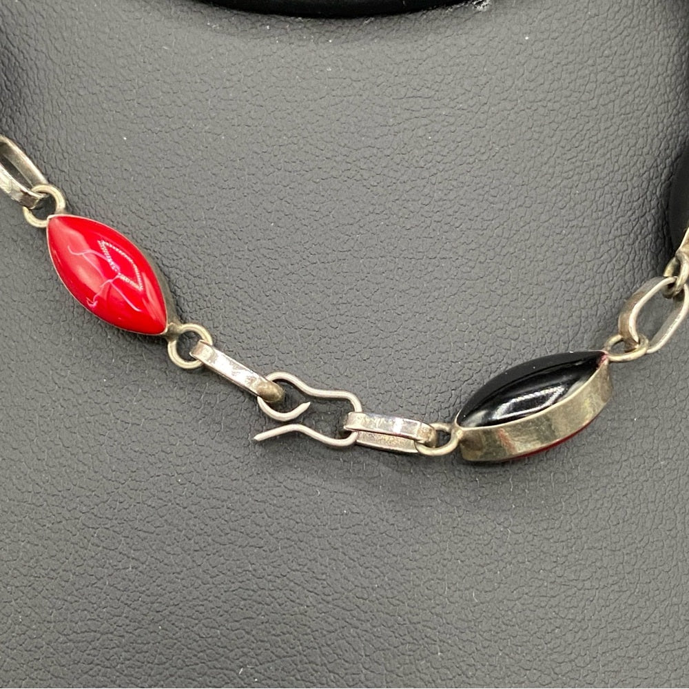 Vintage Art Deco Reversible Red and Black Teardrop Necklace and Bracelet Set