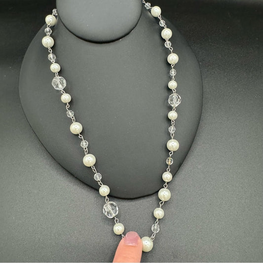 Retro Glass Bead and Crystal Necklace