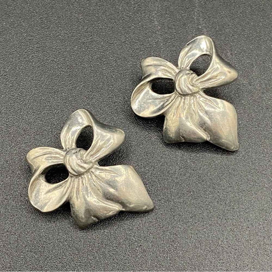 Vintage Pewter Bow Earrings Signed Seagull Canada 1988