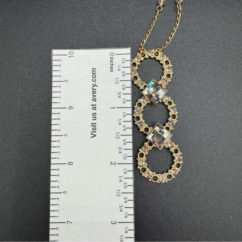 Vintage Belladonna Circular Crystal and Gold Tone Infinity Pendant Necklace