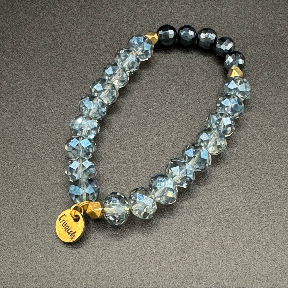 Faceted Blue Grey Crystal Stacking Bracelet with Gold Accents