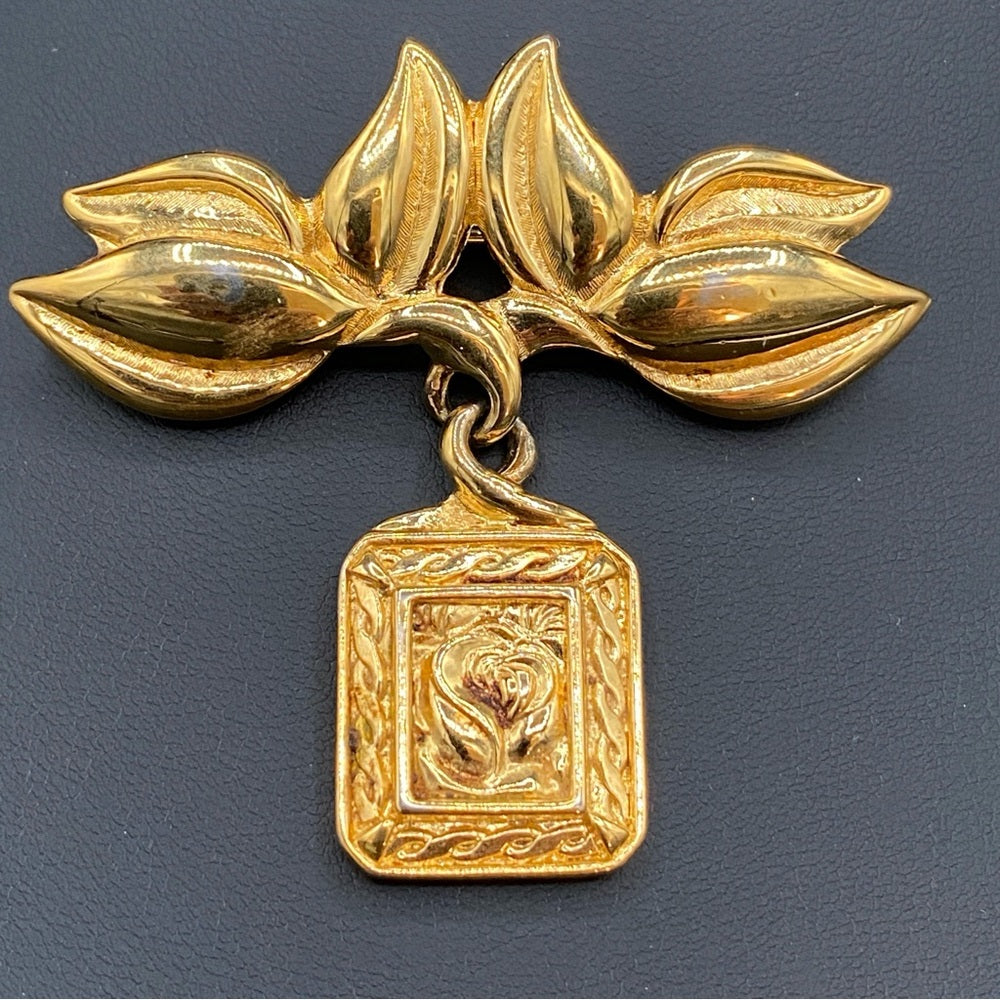 Liz Claiborne LCi Vintage Dangly Gold Tone Rose Brooch