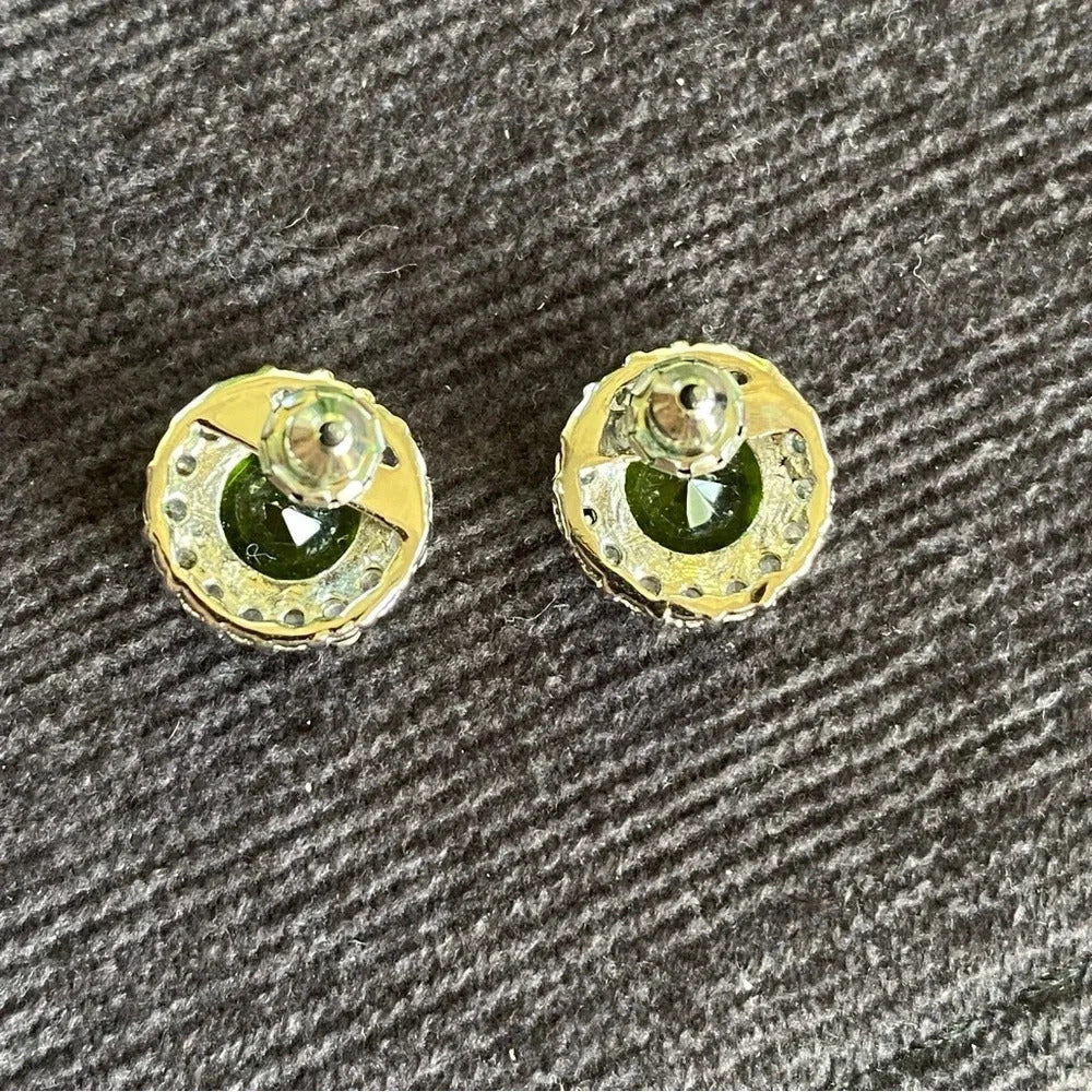 Dainty Green Peridot and Prong Set Rhinestone Stud Earrings
