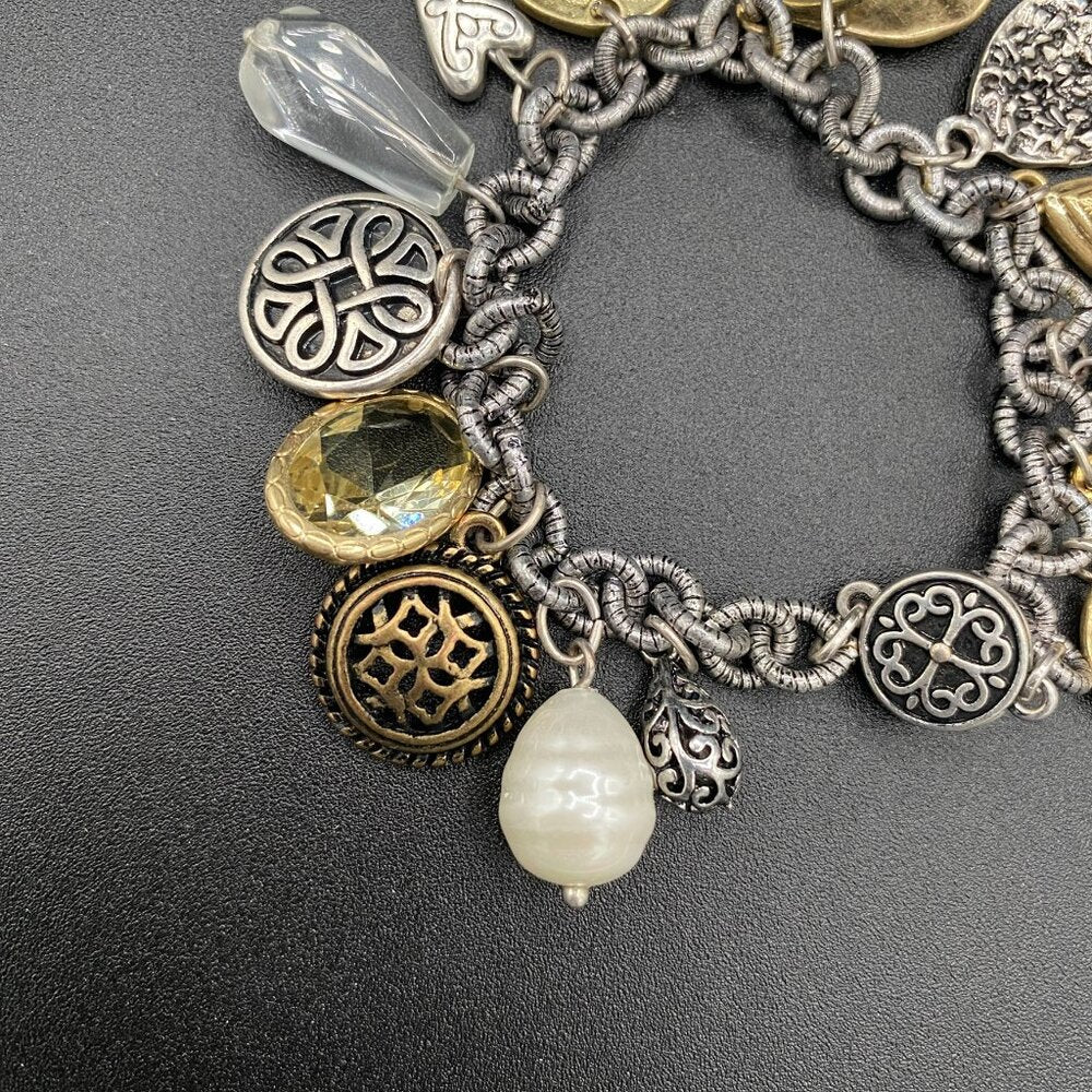 Chicos Chunky Charm Bracelet in Silver and Gold Tone with Magnetic Clasp