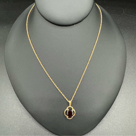 Vintage Garnet Pendant on Gold Plated Cable Chain