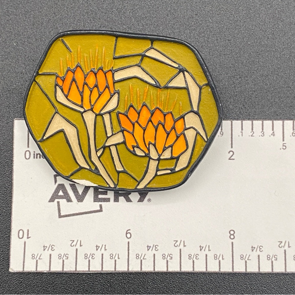 Aultmann Signed Stained Glass Inspired Retro Artistic Floral Brooch