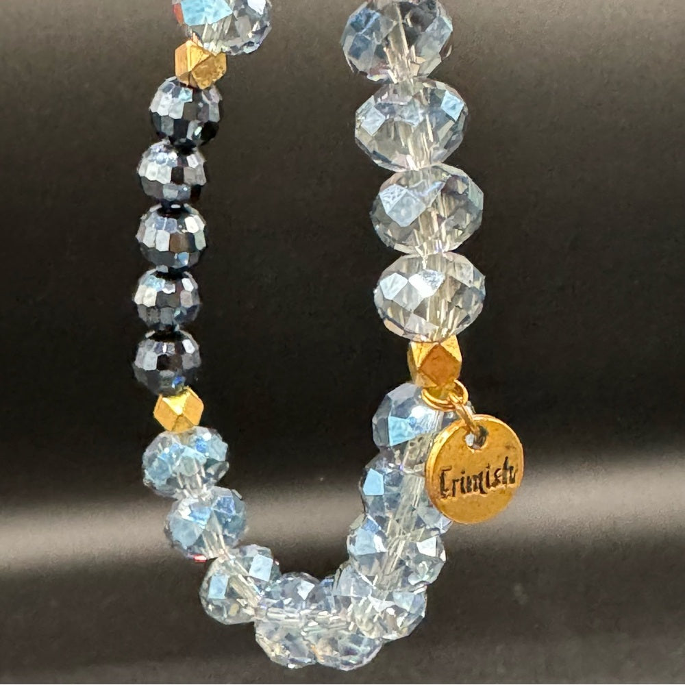 Faceted Blue Grey Crystal Stacking Bracelet with Gold Accents