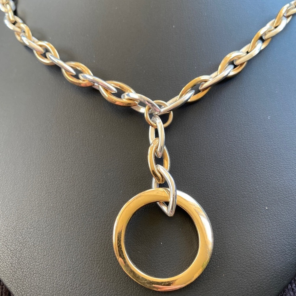 80s Artsy Circular Statement Necklace in Alternating Gold and Silver Tone
