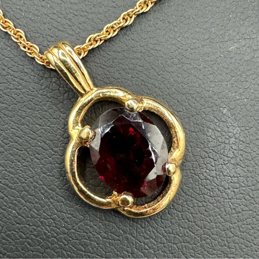 Vintage Garnet Pendant on Gold Plated Cable Chain