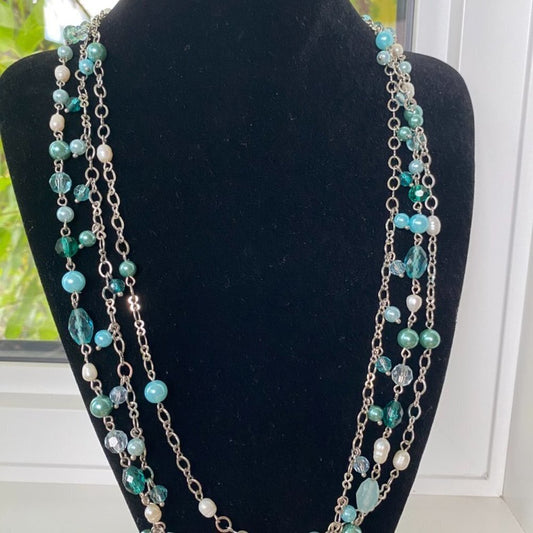 Lia Sophia Breezeway Freshwater Pearl Green Beaded Multistrand Layered Necklace