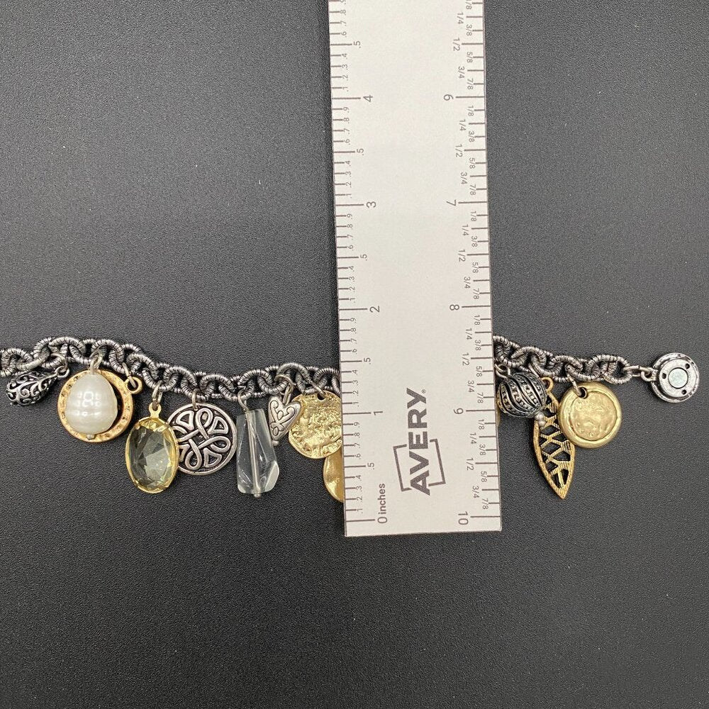 Chicos Chunky Charm Bracelet in Silver and Gold Tone with Magnetic Clasp