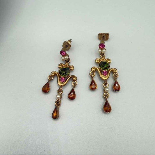 Avon Vintage Bronzy Gold and Green Floral Dangle Earrings