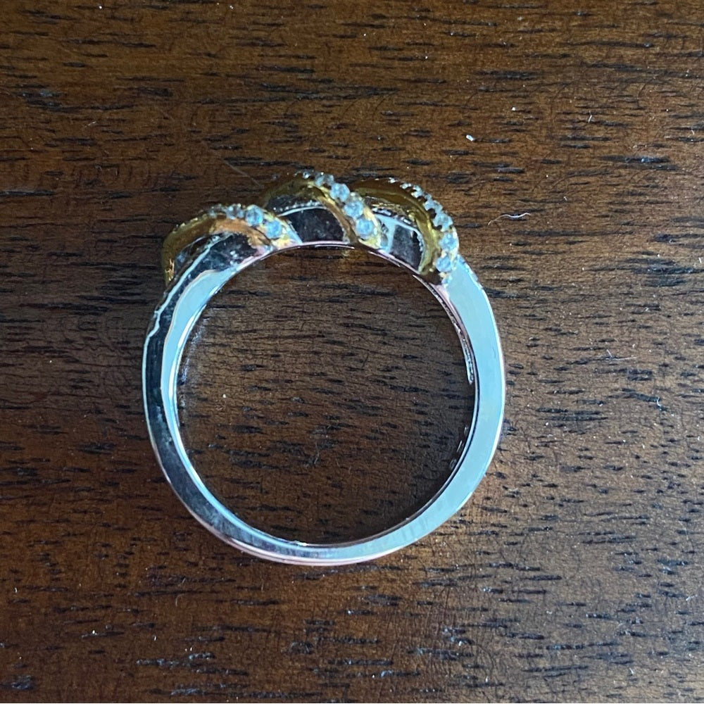 Stunning 14k Yellow Gold & 925 Sterling Silver CZ Stone Intricate Modernist Ring