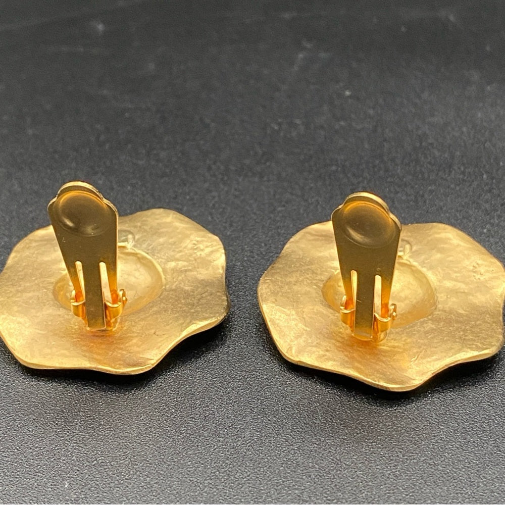 Vintage Modernist Glam Two Tone Textured Metal Earrings