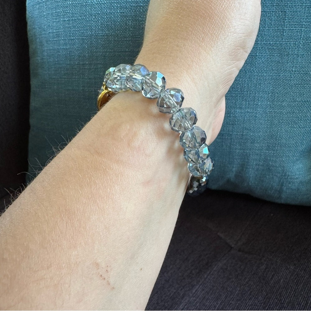 Faceted Blue Grey Crystal Stacking Bracelet with Gold Accents