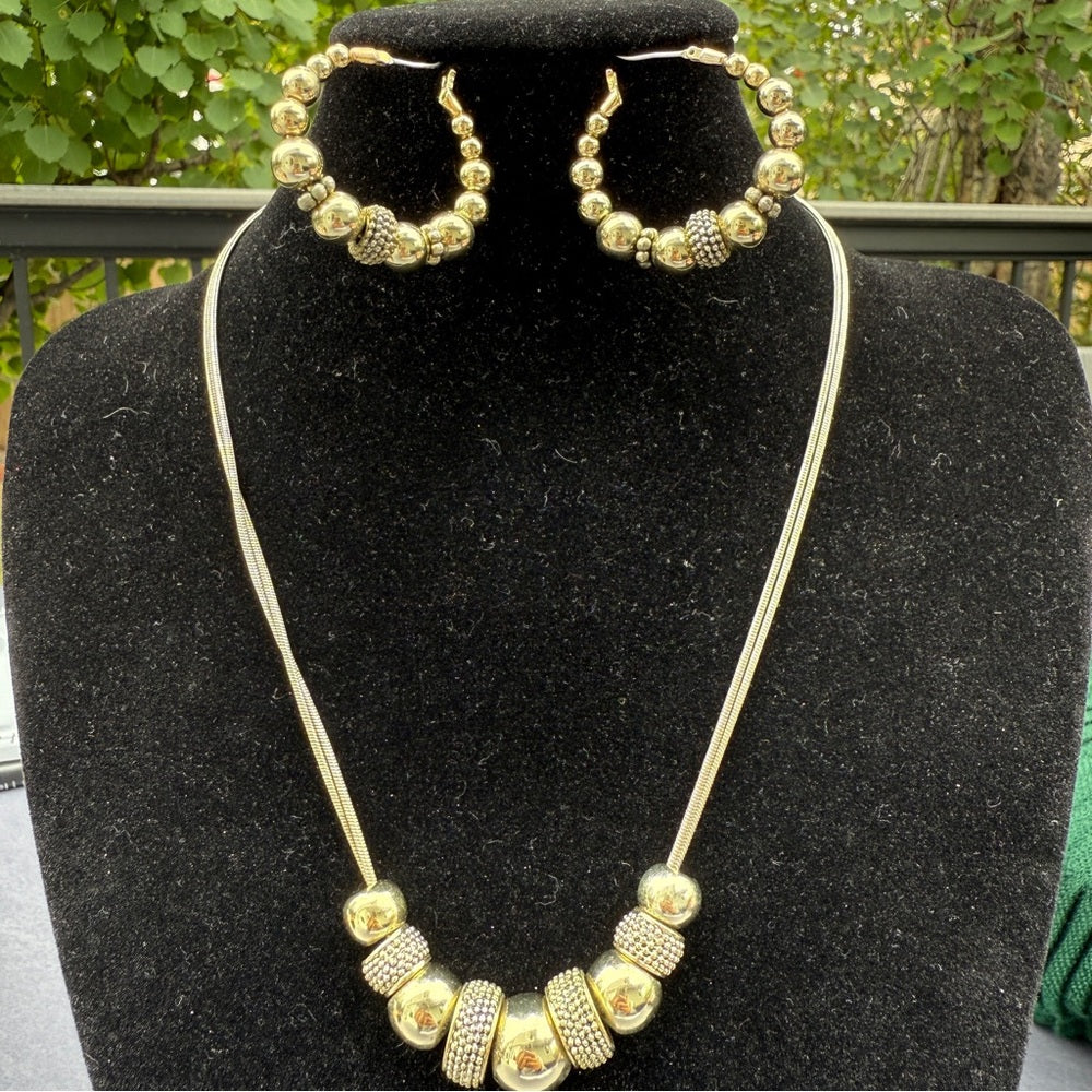 Napier Shimmery Gold Beaded Necklace and Earring Set