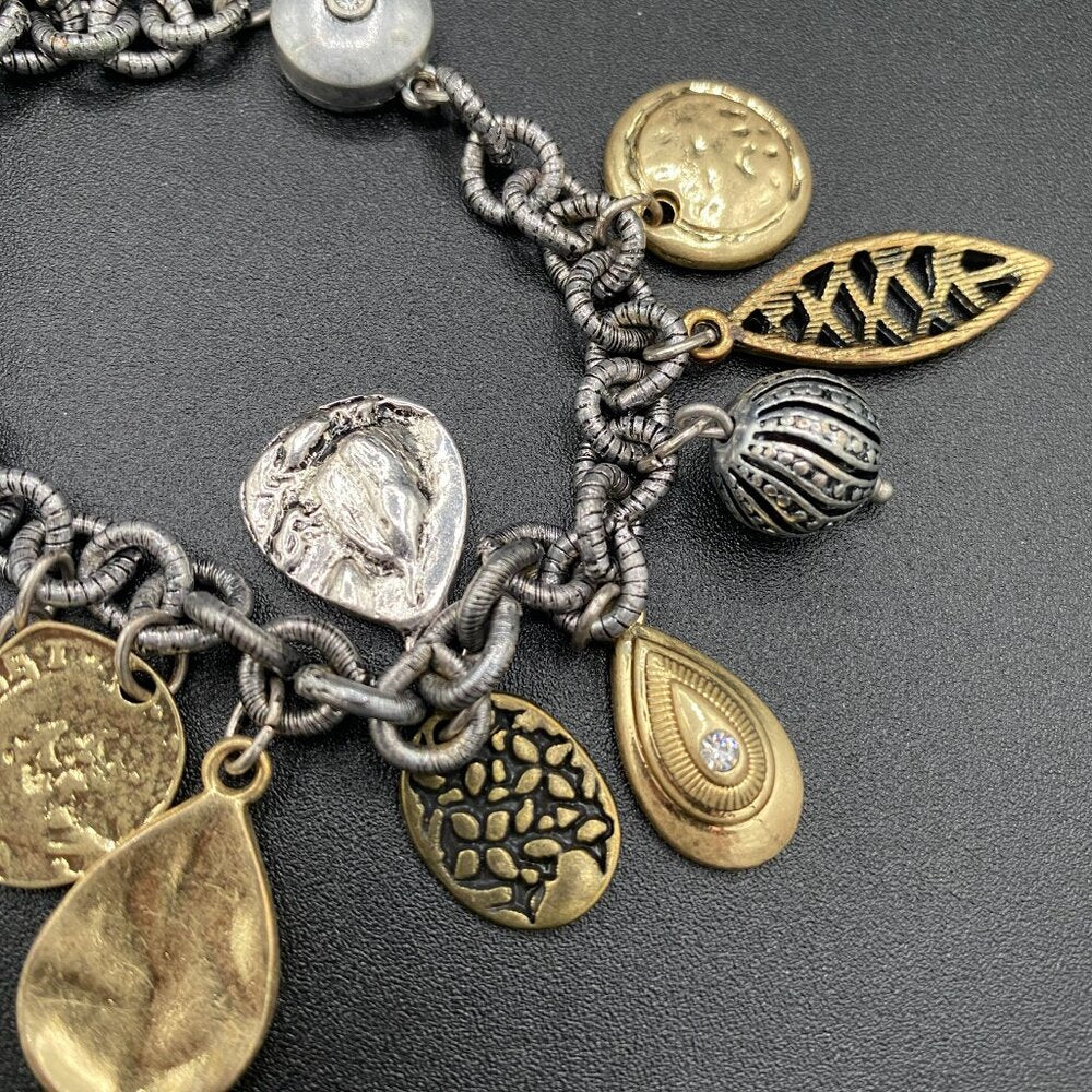 Chicos Chunky Charm Bracelet in Silver and Gold Tone with Magnetic Clasp