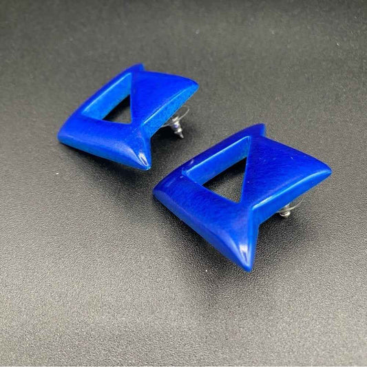Steller 90s Vintage Mod Earrings in Bright Blue - Pierced