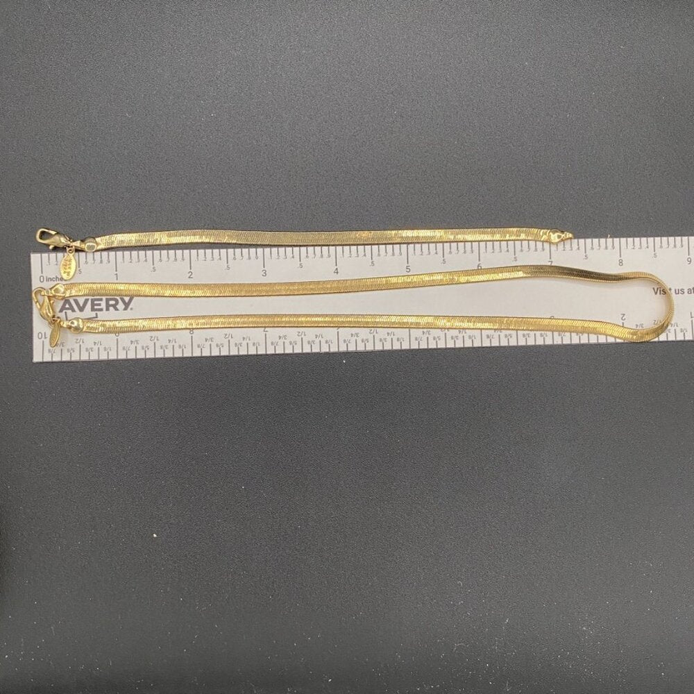 American Showcase 1980s Gold Tone Herringbone Link Bracelet and Necklace Set