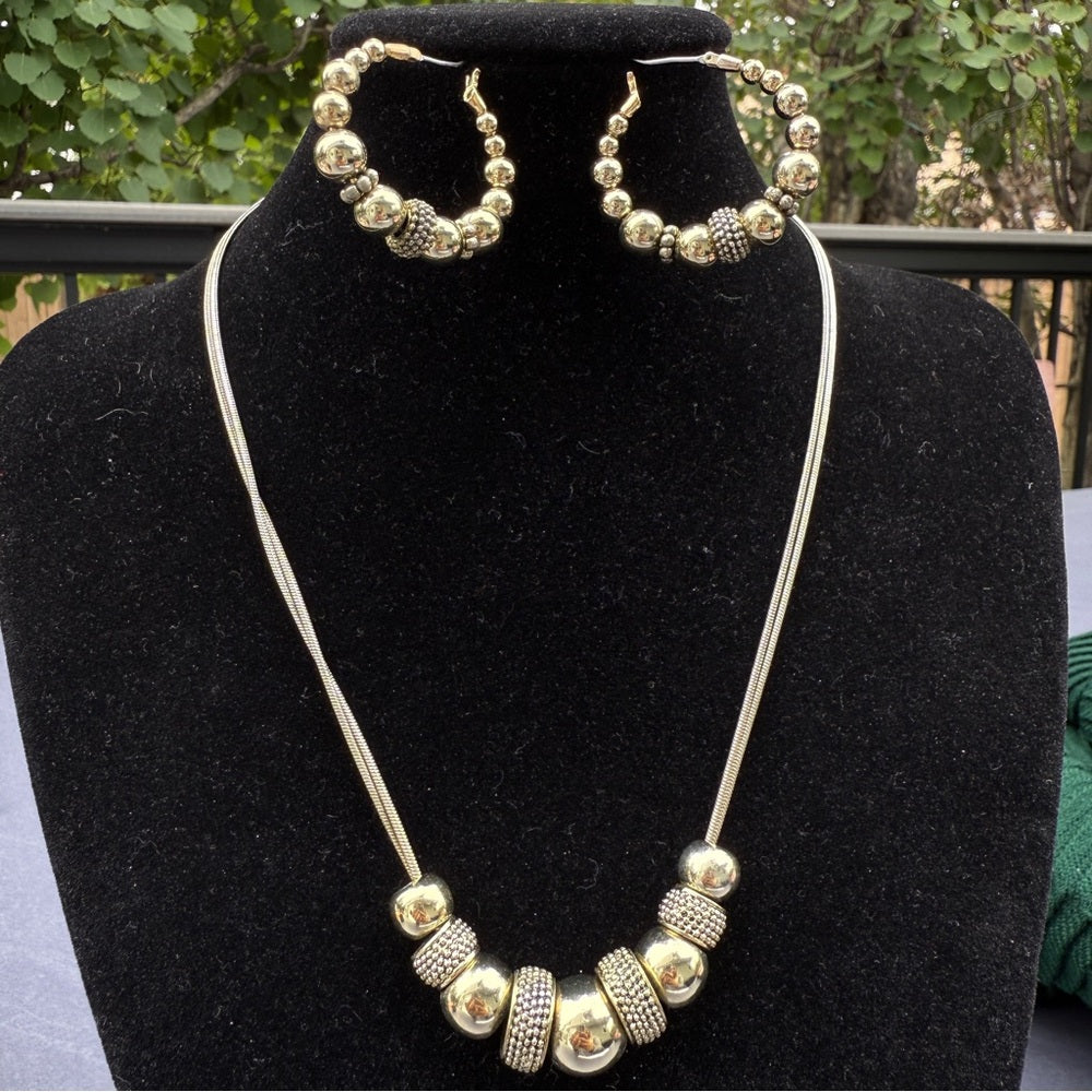 Napier Shimmery Gold Beaded Necklace and Earring Set