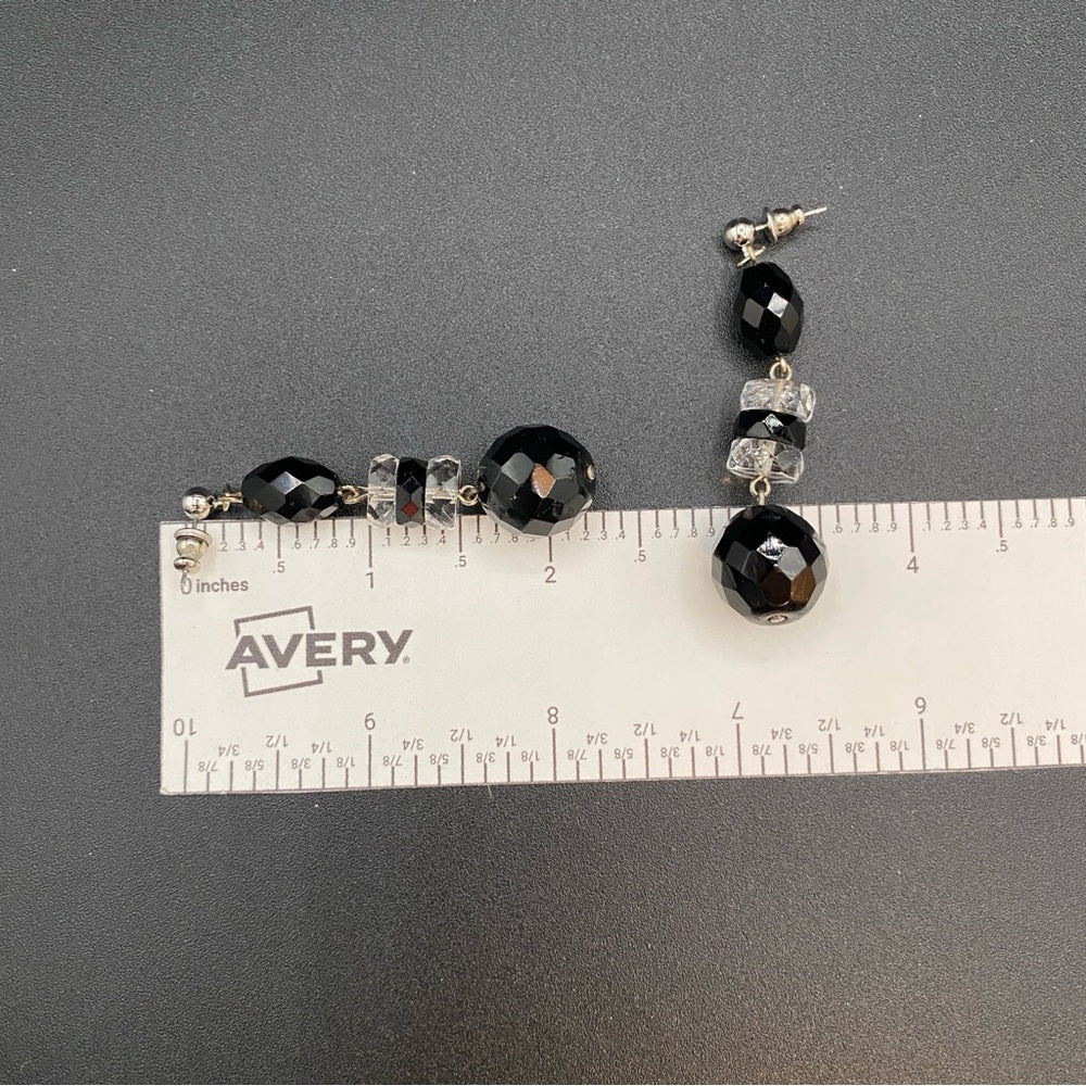 Jet Black Faceted Glass Beaded Dangly Earrings