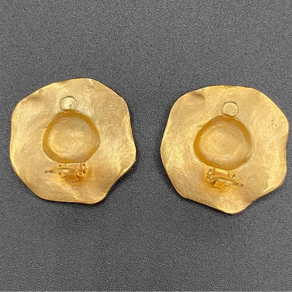 Vintage Modernist Glam Two Tone Textured Metal Earrings