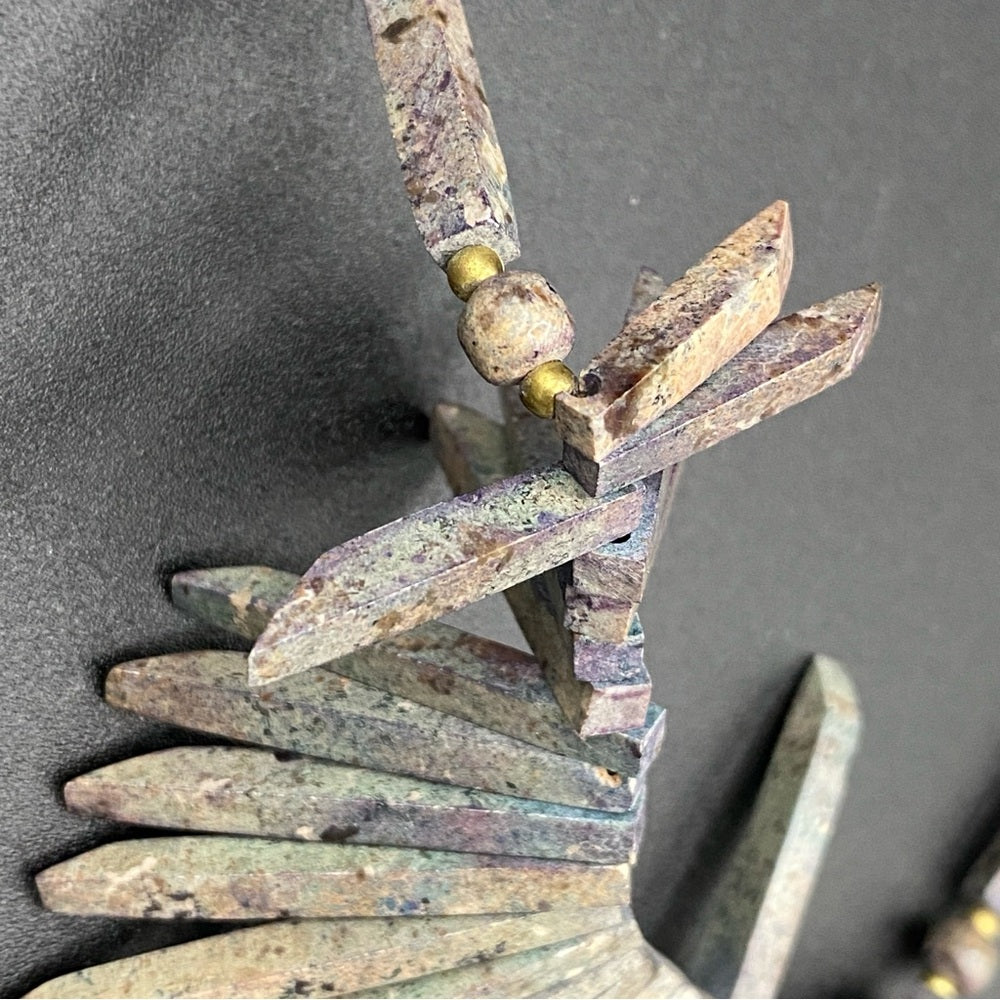 Geometric Jasper Bib Necklace in Brutalist Design