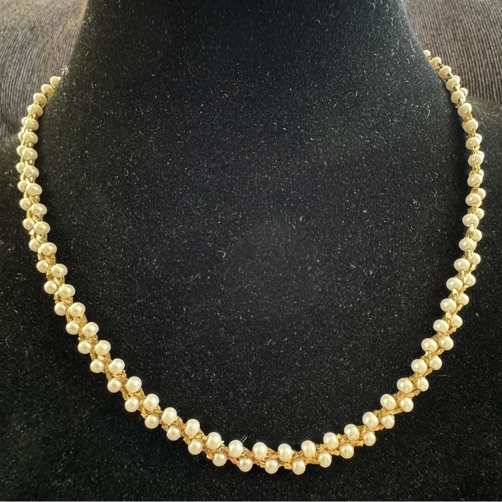 Braided Gold and Faux Pearl Vintage Necklace