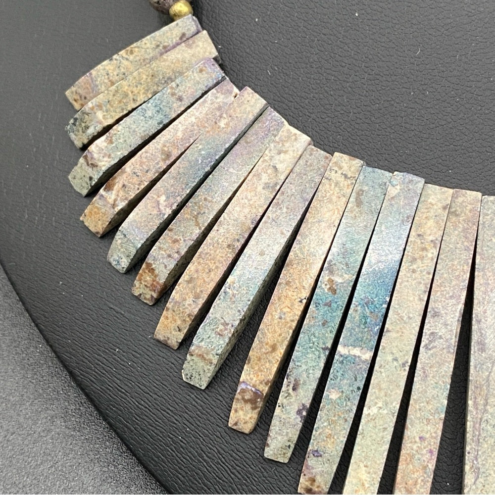 Geometric Jasper Bib Necklace in Brutalist Design