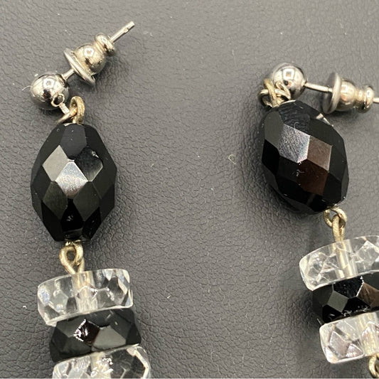 Jet Black Faceted Glass Beaded Dangly Earrings