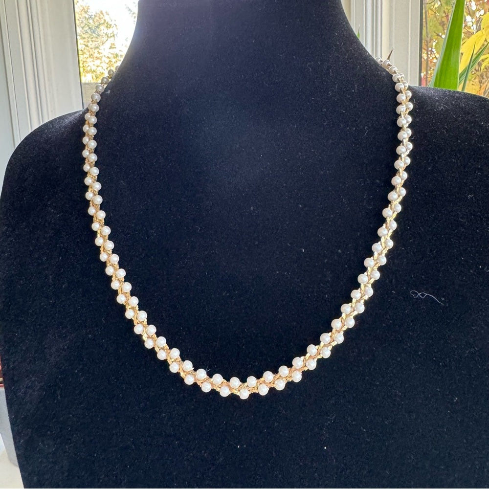 Braided Gold and Faux Pearl Vintage Necklace