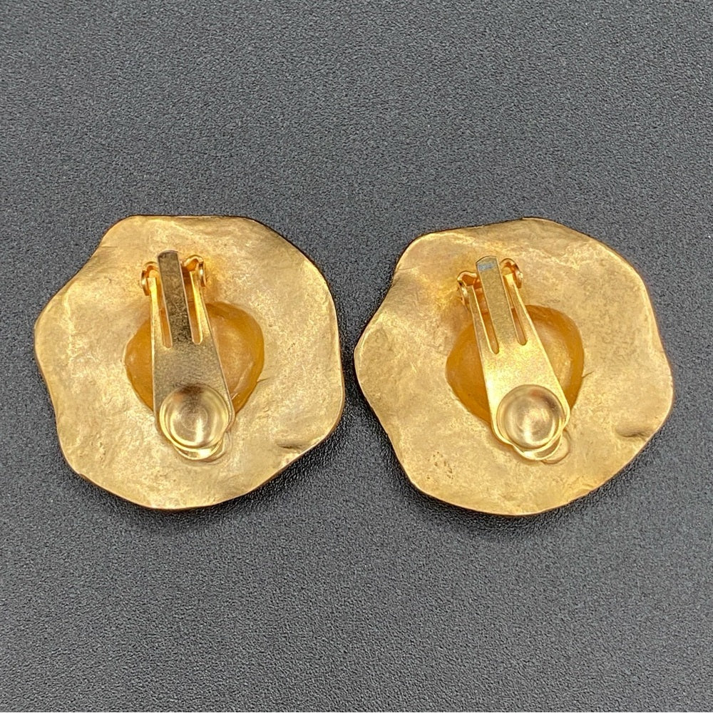 Vintage Modernist Glam Two Tone Textured Metal Earrings