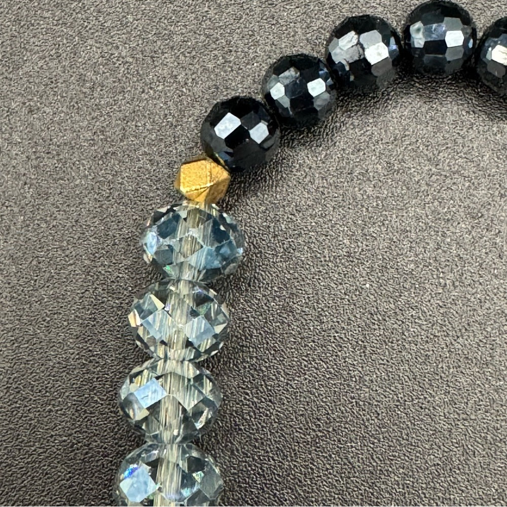 Faceted Blue Grey Crystal Stacking Bracelet with Gold Accents