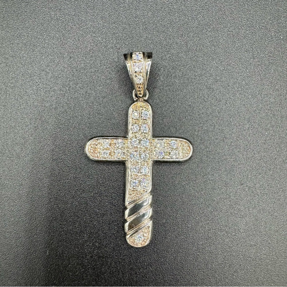 Vintage Silver 925 Cross Pendant with Studded CZ Rhinestones