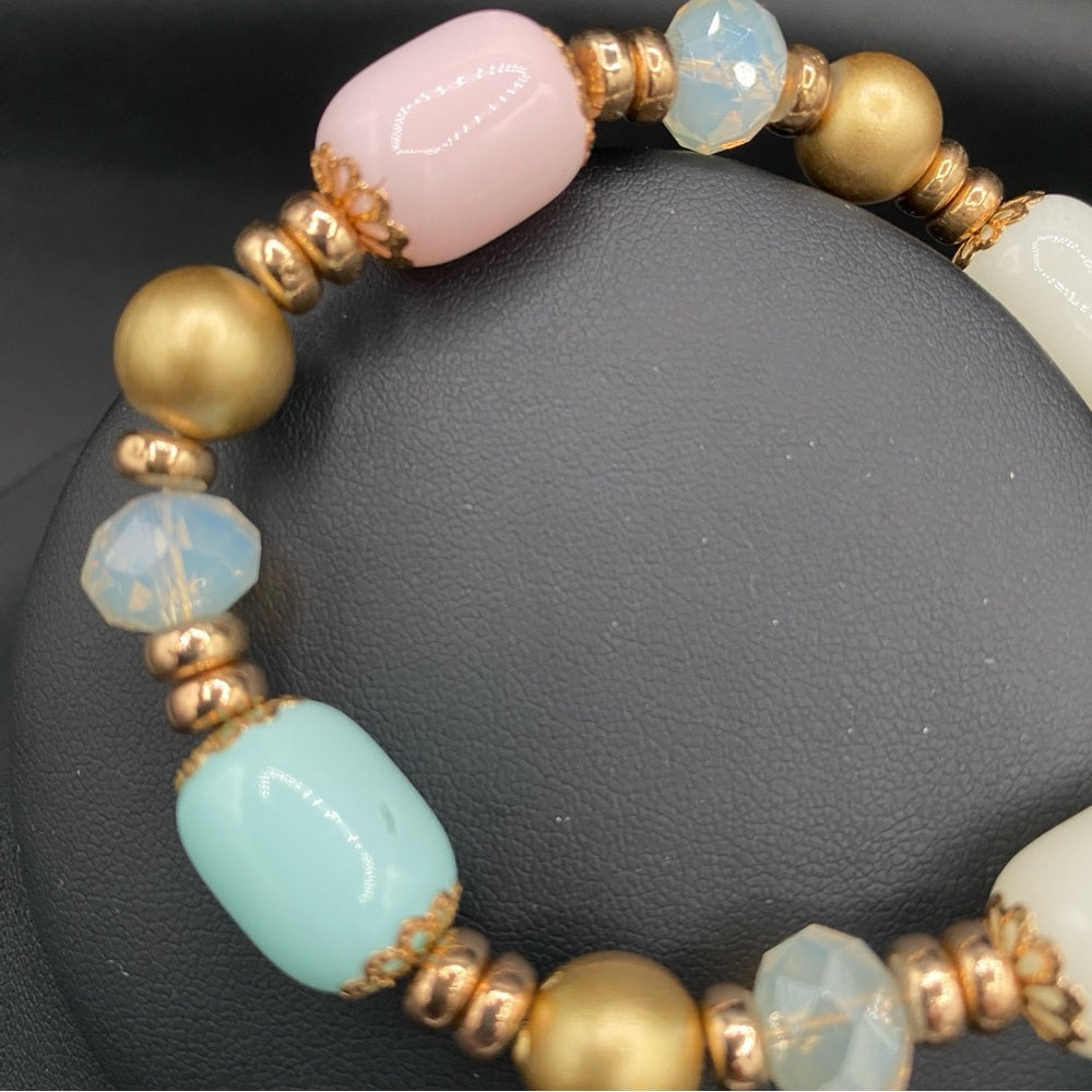 Feminine Pastel Colored Glass Bead Stretch Bracelet