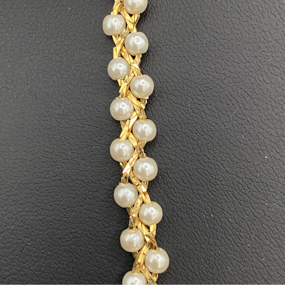 Braided Gold and Faux Pearl Vintage Necklace